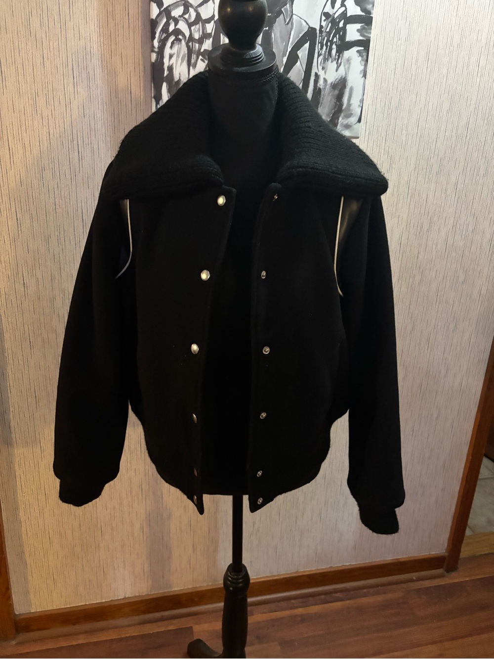 GAP Black Varsity Snap-Front Jacket with Sherpa Collar